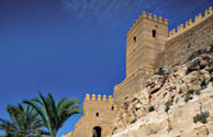 Door and steps to the alcazaba (fortress) flanked by Almenada Tower