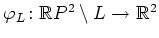 $ \varphi_L\colon\mathbb{R}P^2\setminus L\rightarrow\mathbb{R}^2$