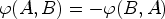 $ \varphi (A,B)=-\varphi (B,A)$