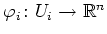 $ \varphi_i\colon U_i\rightarrow\mathbb{R}P^n$