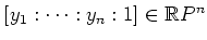 $ [y_1:\cdots :y_n:1]\in\mathbb{R}P^n$